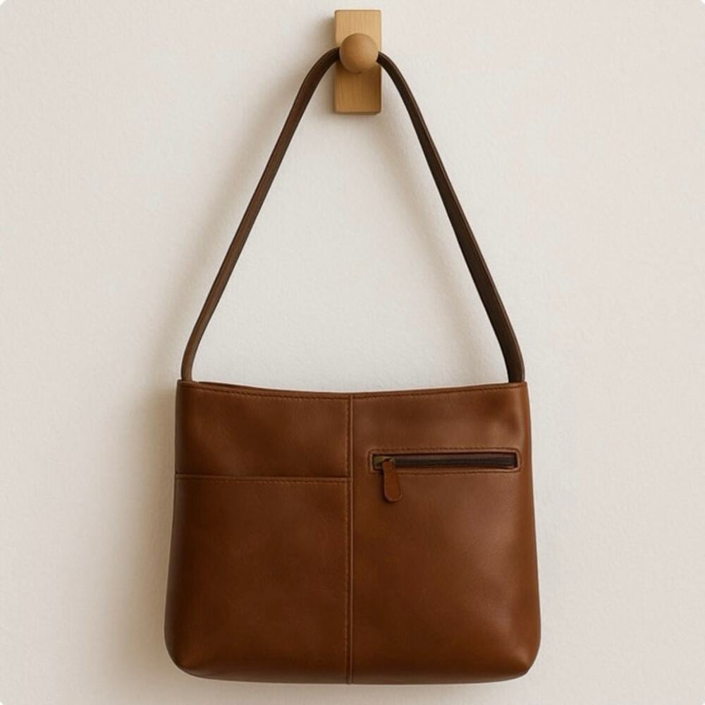 Vintage Genuine Leather Shoulder Bag Brown Minimalist Boho Coastal Cowgirl